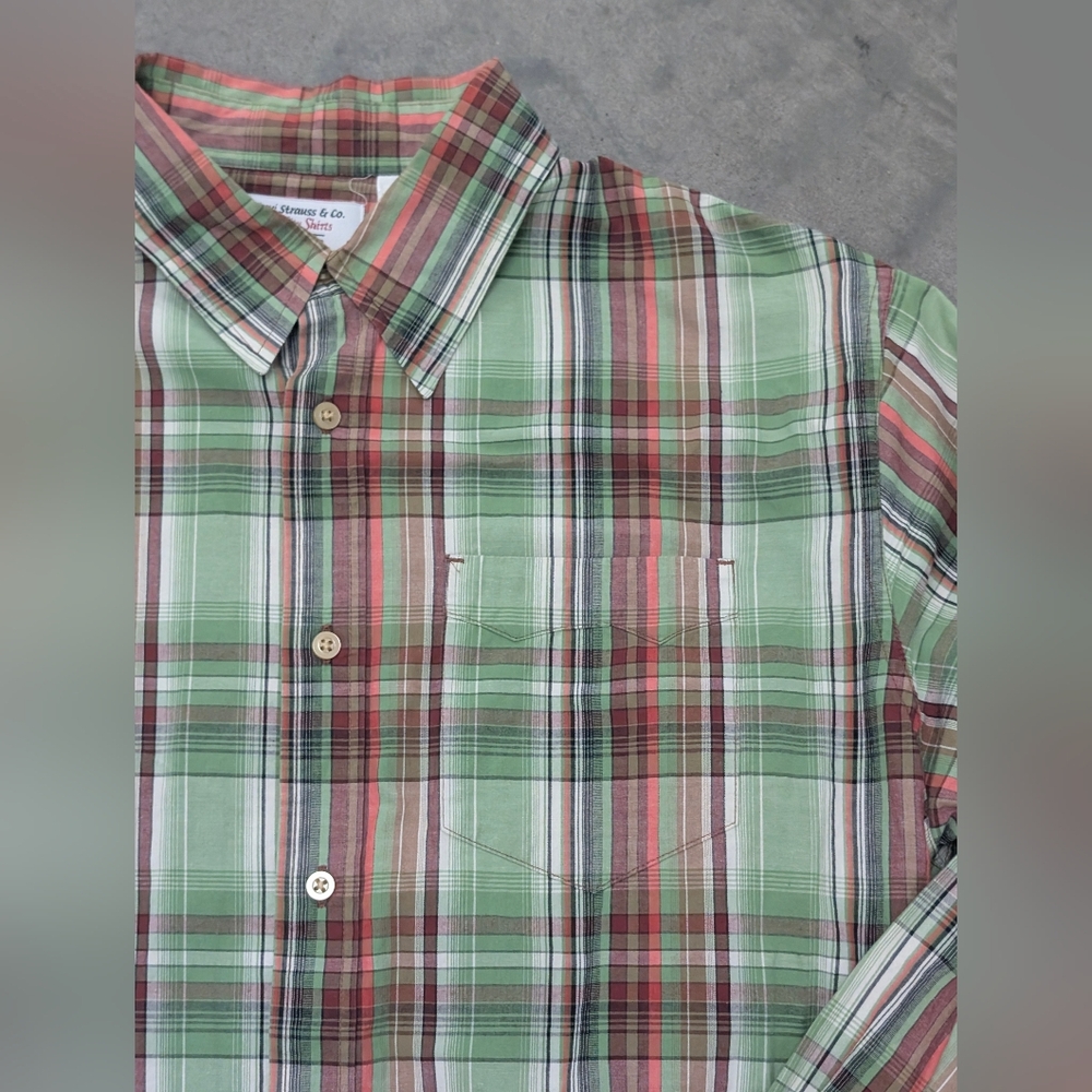 *Levi's Green Plaid Men's Long Sleeve Button Down Shirt, Large